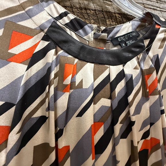 Etcetera Silk Blouse with long sleeves, Geometric design, Black/Orange/Blue, 4 - Picture 3 of 6